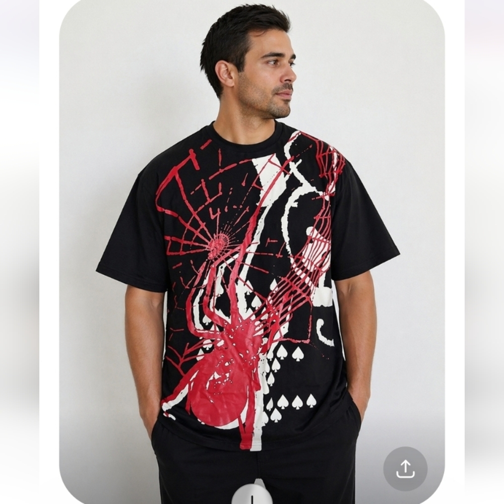 REQUEST 2XL Spider Web Bold Red Graphic Black T Shirt